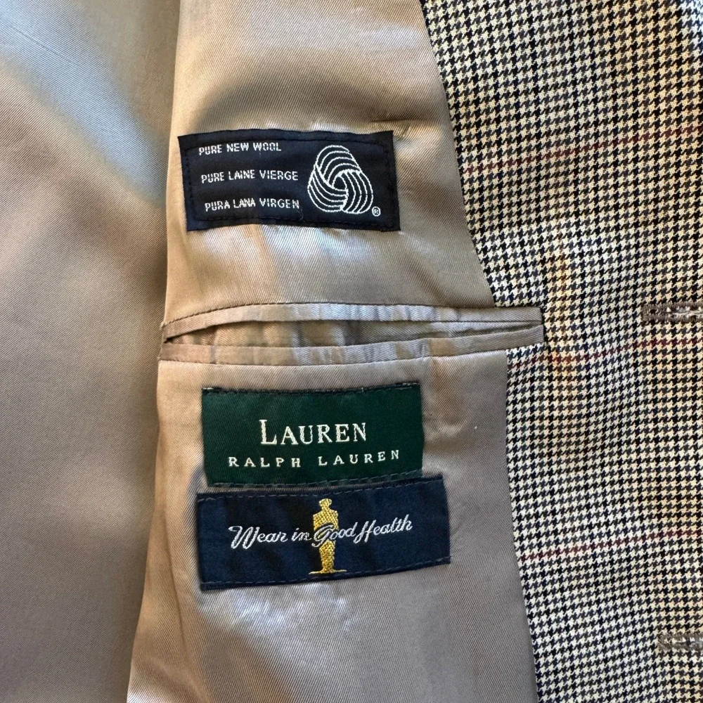 Lauren Ralph Lauren Mens Wool Houndstooth 3-Button Blazer Sport Coat Gray 42R